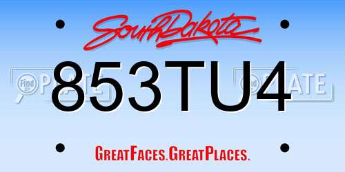 853TU4 South Dakota License Plate
