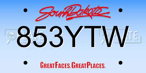 853YTW South Dakota License Plate
