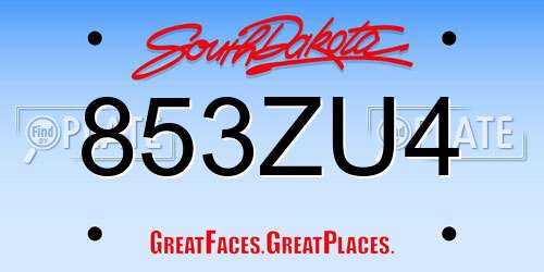 853ZU4 South Dakota License Plate