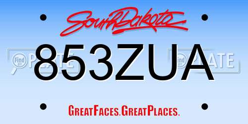 853ZUA South Dakota License Plate