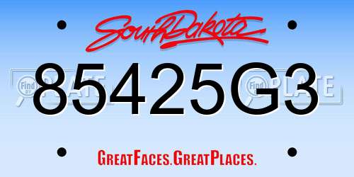 85425G3 South Dakota License Plate