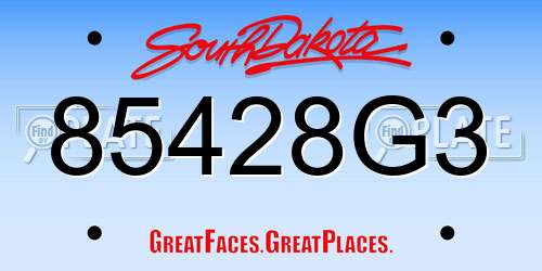 85428G3 South Dakota License Plate