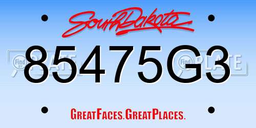 85475G3 South Dakota License Plate