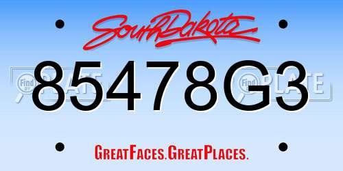 85478G3 South Dakota License Plate