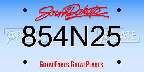 854N25 South Dakota License Plate