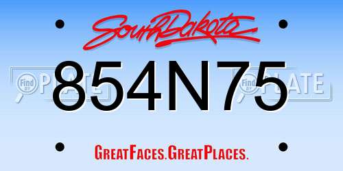 854N75 South Dakota License Plate