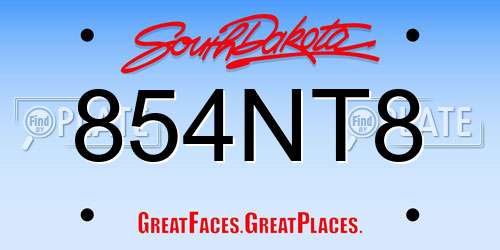 854NT8 South Dakota License Plate