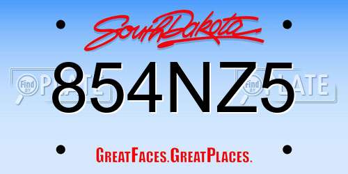 854NZ5 South Dakota License Plate