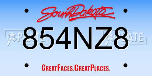 854NZ8 South Dakota License Plate