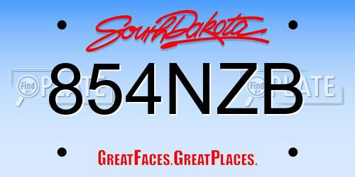 854NZB South Dakota License Plate