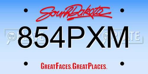 854PXM South Dakota License Plate