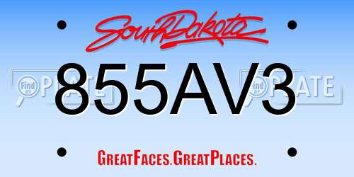 855AV3 South Dakota License Plate