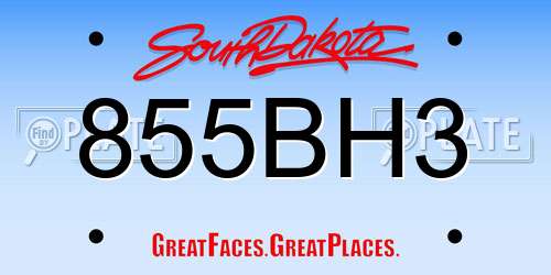 855BH3 South Dakota License Plate