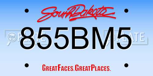 855BM5 South Dakota License Plate