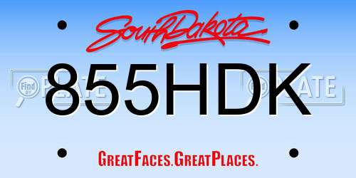 855HDK South Dakota License Plate