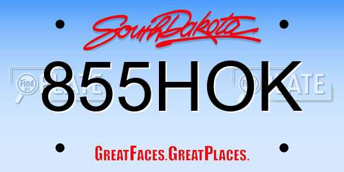 855HOK South Dakota License Plate