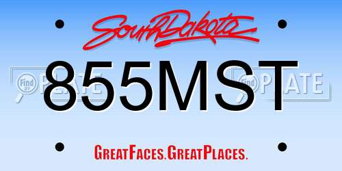 855MST South Dakota License Plate