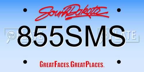 855SMS South Dakota License Plate