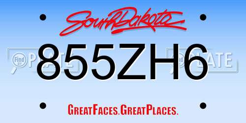 855ZH6 South Dakota License Plate