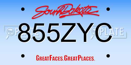 855ZYC South Dakota License Plate
