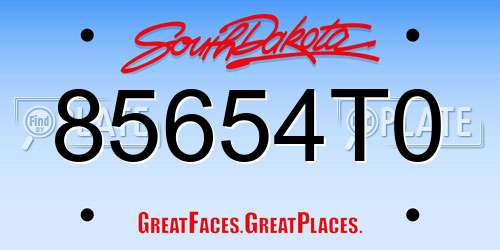 85654T0 South Dakota License Plate