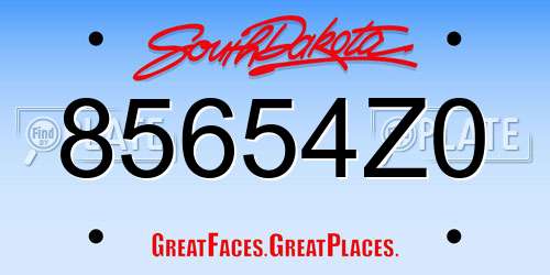 85654Z0 South Dakota License Plate