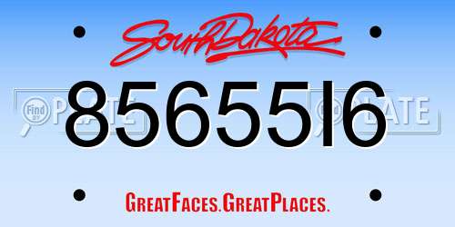 85655I6 South Dakota License Plate