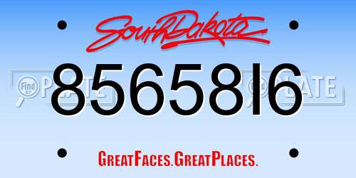 85658I6 South Dakota License Plate
