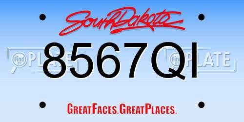 8567QI South Dakota License Plate
