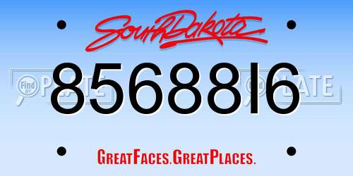 85688I6 South Dakota License Plate