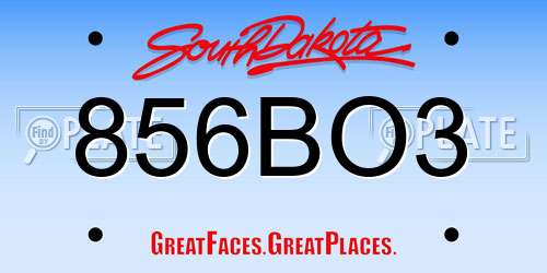 856BO3 South Dakota License Plate