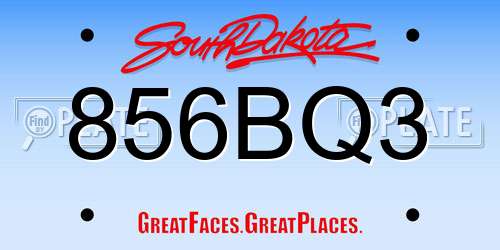 856BQ3 South Dakota License Plate