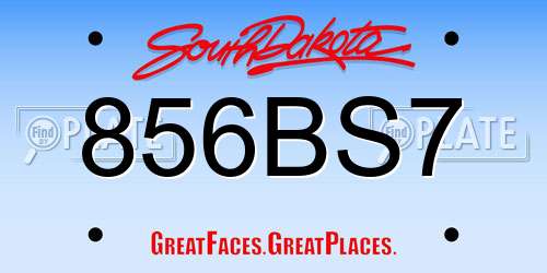 856BS7 South Dakota License Plate