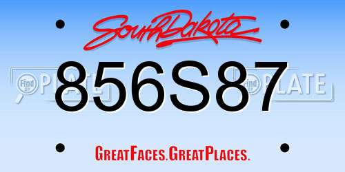 856S87 South Dakota License Plate