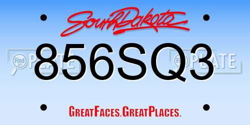 856SQ3 South Dakota License Plate