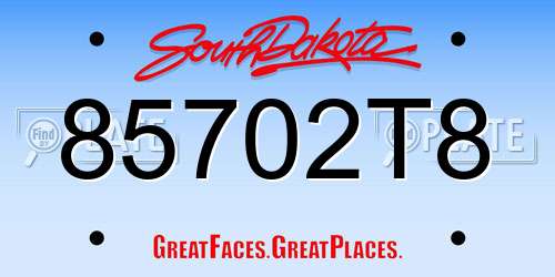 85702T8 South Dakota License Plate