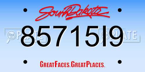 85715I9 South Dakota License Plate
