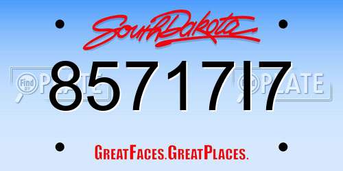 85717I7 South Dakota License Plate
