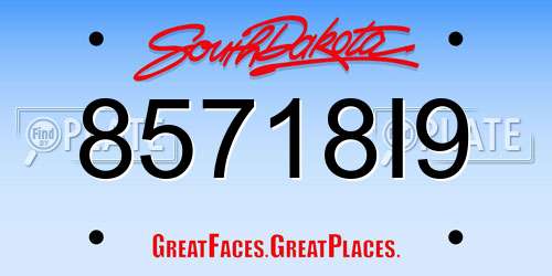85718I9 South Dakota License Plate