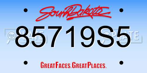 85719S5 South Dakota License Plate