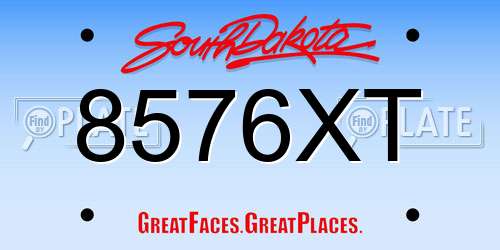8576XT South Dakota License Plate