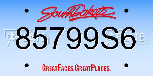 85799S6 South Dakota License Plate