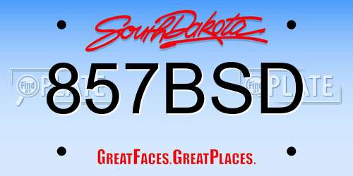 857BSD South Dakota License Plate