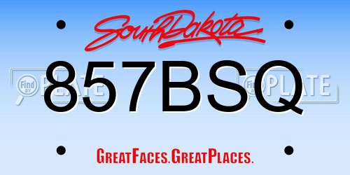 857BSQ South Dakota License Plate