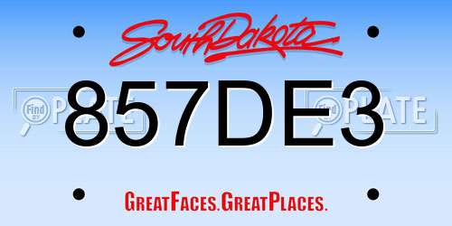 857DE3 South Dakota License Plate