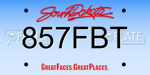 857FBT South Dakota License Plate