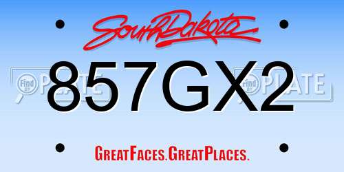 857GX2 South Dakota License Plate