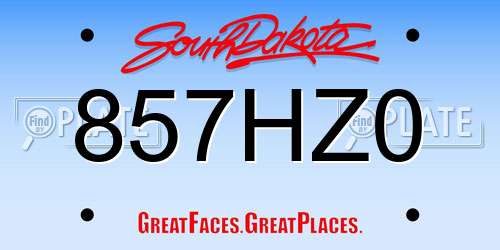 857HZ0 South Dakota License Plate