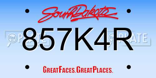 857K4R South Dakota License Plate