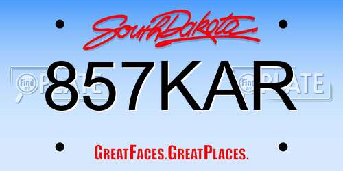 857KAR South Dakota License Plate